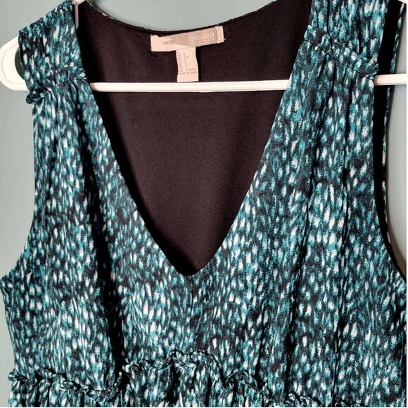 Forever 21 Green Teal Abstract Watercolor Ruffle V-Neck Sleeveless Top sz L - Picture 4 of 7